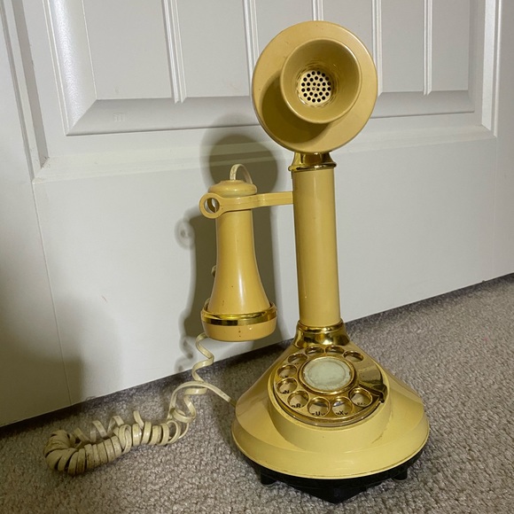 Vintage Electric Stick Rotory Dial Yellow Phone